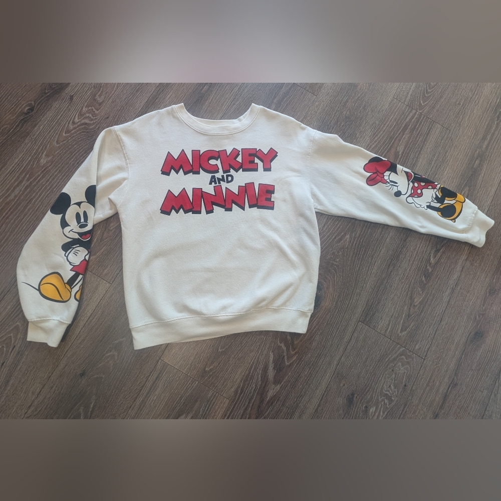 Disney Mickey Minnie Sleeve Graphic Crewneck Sweatshirt Unisex M Vintage Style